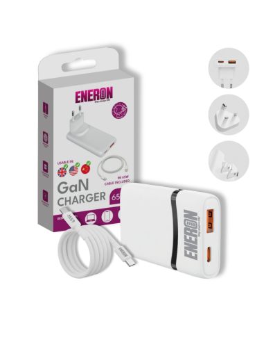 Ładowarka GaN 65W 1xUSB-C 1xUSB-A Biała