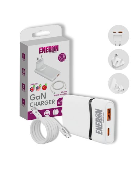 Ładowarka GaN 65W 1xUSB-C 1xUSB-A Biała