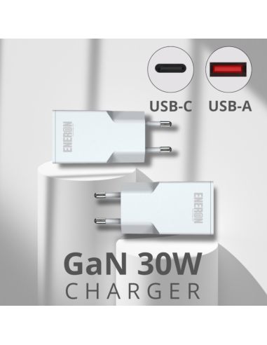 Ładowarka GaN 30W 1xUSB-C 1xUSB-A Biała