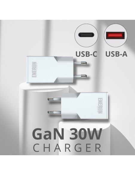 Ładowarka GaN 30W 1xUSB-C 1xUSB-A Biała