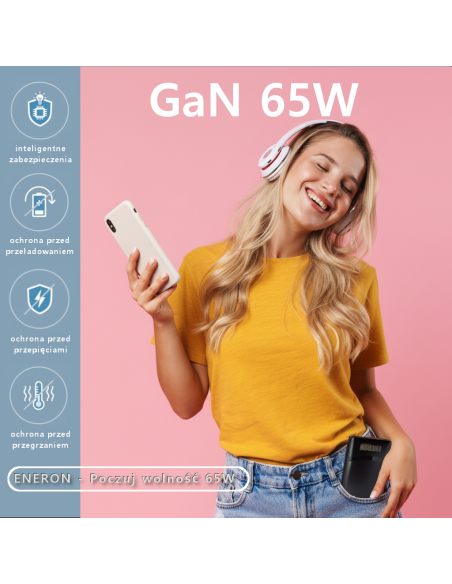 Ładowarka GaN Technology TRAVEL 65W SLIM USB-C USB-A biała