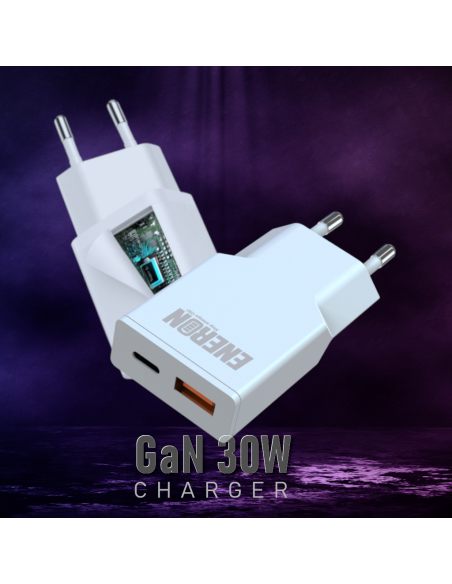 Ładowarka GaN 30W 1xUSB-C 1xUSB-A Biała