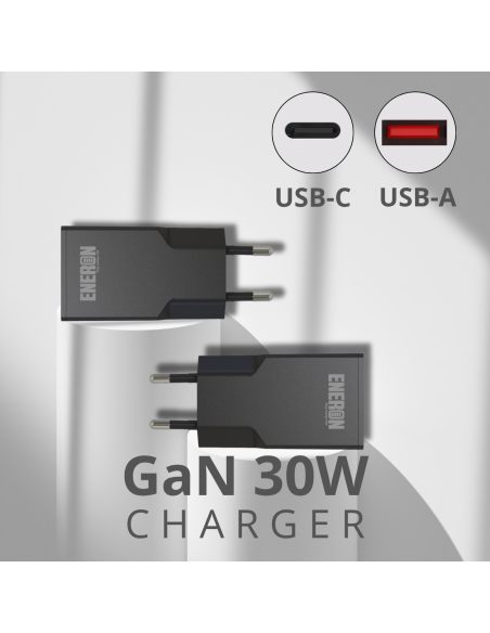 Ładowarka GaN 30W 1xUSB-C 1xUSB-A Czarna
