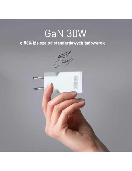 Ładowarka GaN 30W 1xUSB-C 1xUSB-A Biała