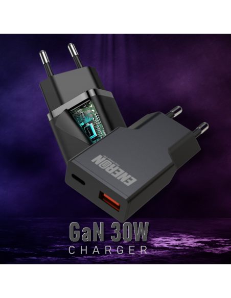 Ładowarka GaN 30W 1xUSB-C 1xUSB-A Czarna