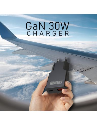 Ładowarka GaN 30W 1xUSB-C 1xUSB-A Czarna