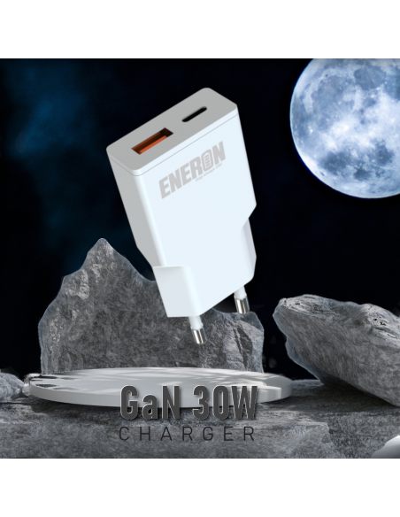 Ładowarka GaN 30W 1xUSB-C 1xUSB-A Biała