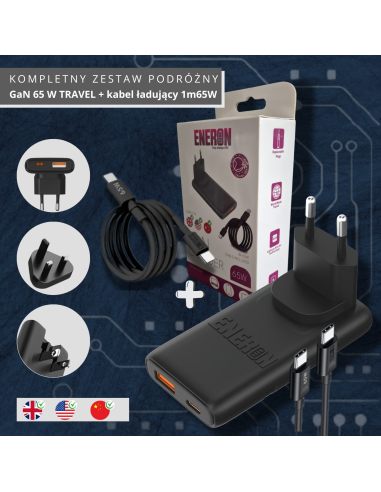 Ładowarka GaN 65W 1xUSB-C 1xUSB-A Czarna