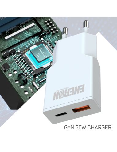 Ładowarka GaN 30W 1xUSB-C 1xUSB-A Biała