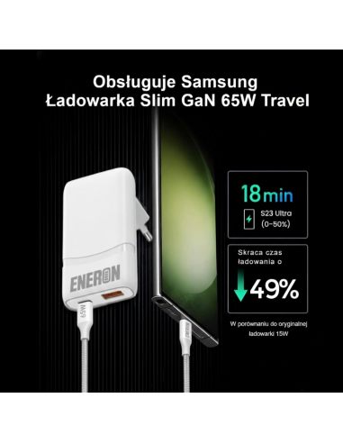 Ładowarka GaN 65W 1xUSB-C 1xUSB-A Biała