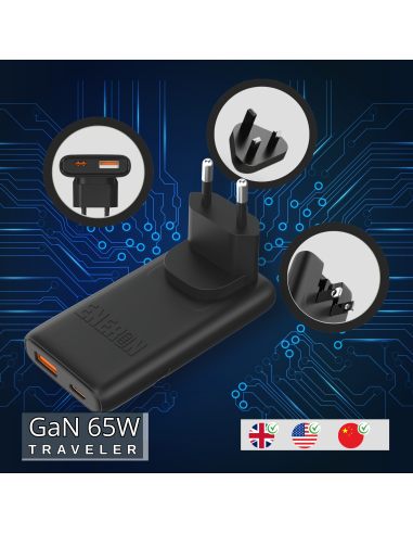 Ładowarka GaN 65W 1xUSB-C 1xUSB-A Czarna