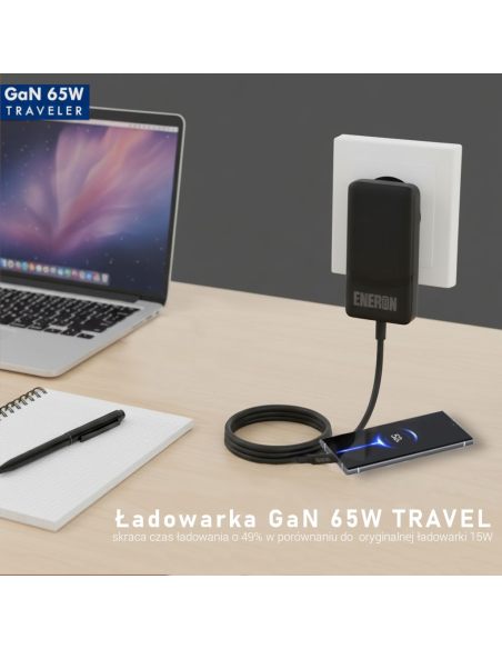 Ładowarka GaN Technology TRAVEL 65W SLIM USB-C USB-A Czarna