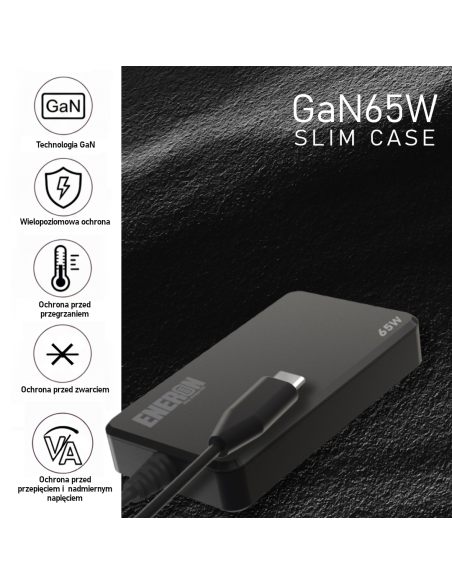 Zasilacz Ładowarka GaN SLIM 65W USB-C czarny