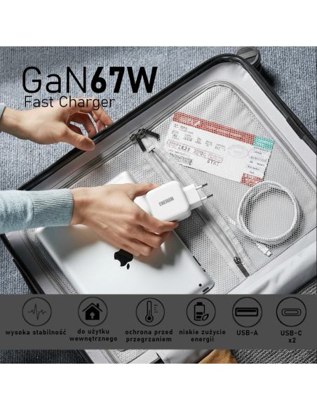 Ładowarka GaN 67W SuperFast 2xUSB-C 1xUSB-A Biała