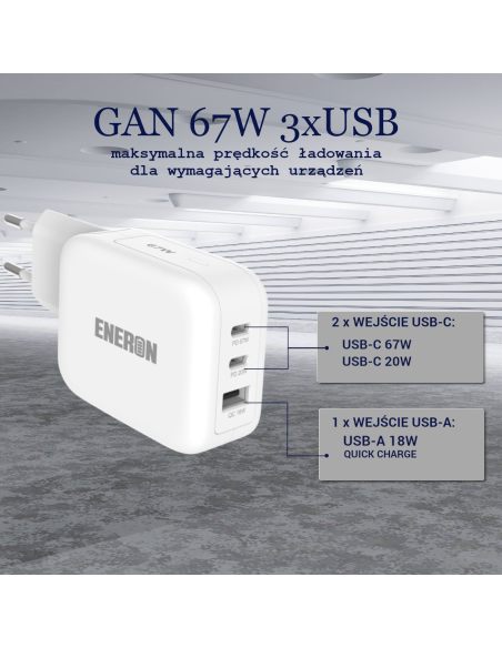 Ładowarka GaN 67W SuperFast 2xUSB-C 1xUSB-A Biała