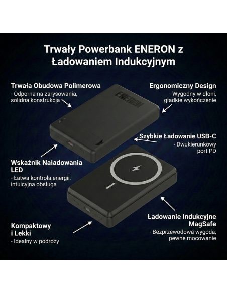 Powerbank 20W 5000mAh wireless/magnet czarny