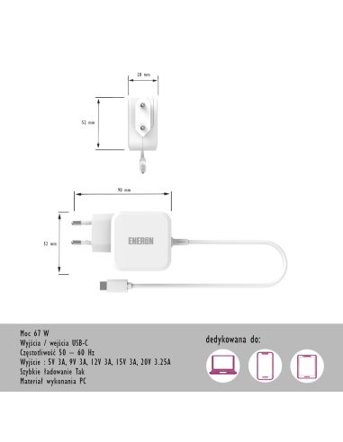 Eneron 67W WALL GaN CHARGER - white