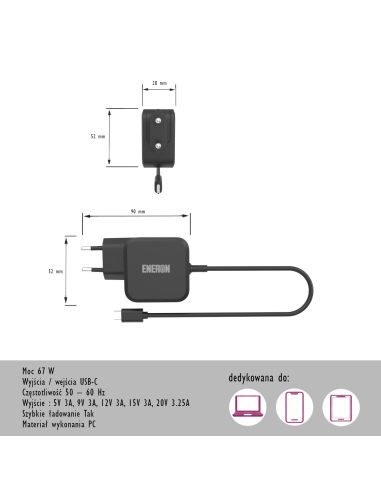 Eneron 67W WALL GaN CHARGER - BLACK