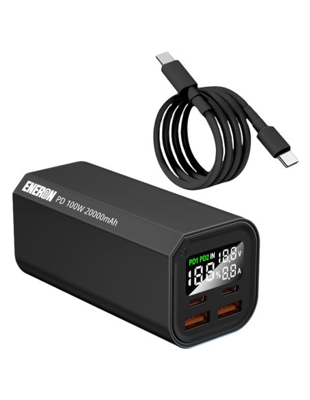 Powerbank SZYBKIE ŁADOWANIE 20000mAh 4x USB/USB-C MOCNY 100W do LAPTOPA/TELEFONU - czarny