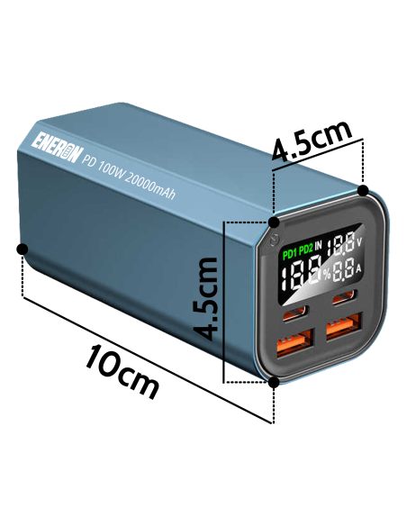 Powerbank SCHNELLLADEN 20000 mAh 4x USB/USB-C LEISTUNGSSTARK 100 W für LAPTOP/TELEFON – blau